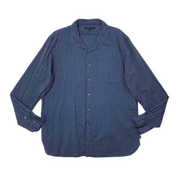 John Varvatos Shirt Mens XXL 2XL Blue Pin Check Cotton Button Up Chest Pocket - Picture 1 of 9
